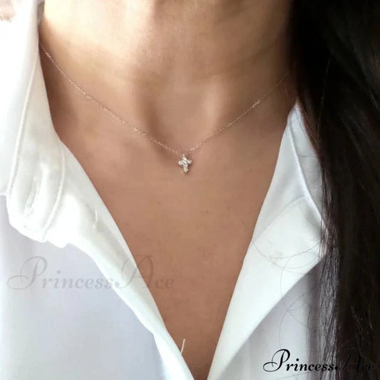 Gold Cross Pendant Necklace 40cm / White