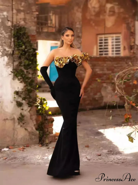 Gold Flower Patchwork Bodycon Party Dress