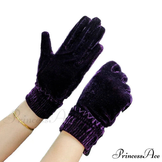 Gold Velvet Winter Full Finger Christmas Gloves - Soft and Comfortable