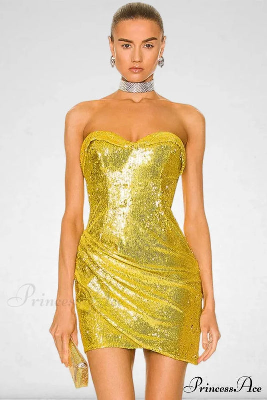Golden Shining Sequins Mini Party Dress Gold / S
