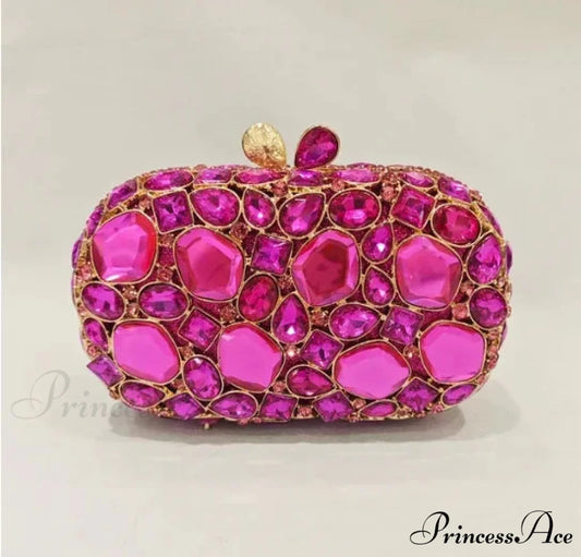 Golden/Silvery Crystal Evening Clutch Wristlet fushia wristlet-250126