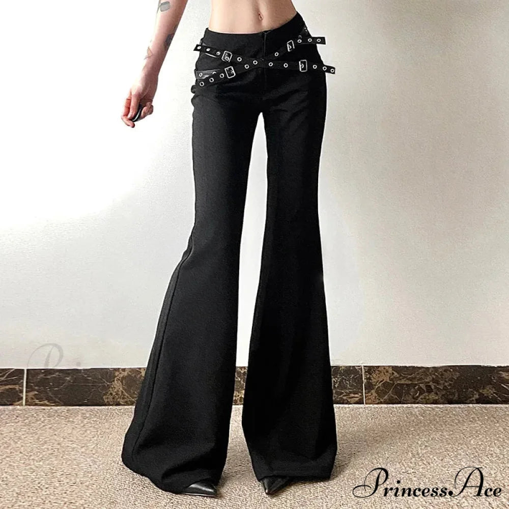 Goth Dark Harajuku High Waist Flare Pants Punk Decor Pants Black / S