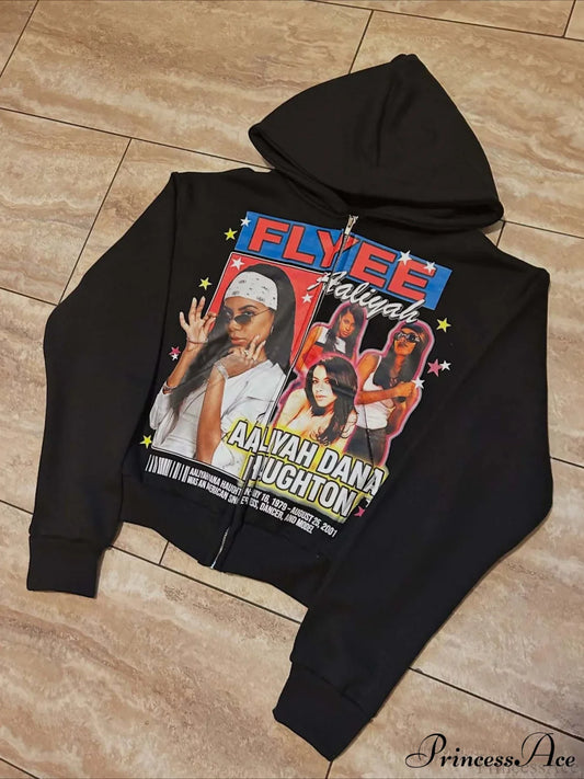 Goth Rock Character Print Loose Hoodie