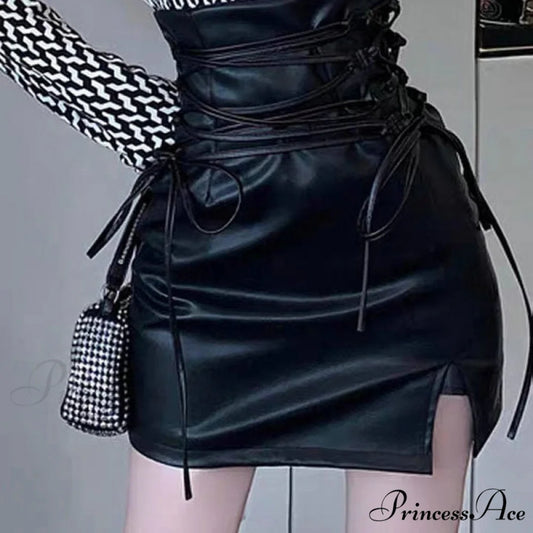 Gothic Pencil Mini Leather Skirt
