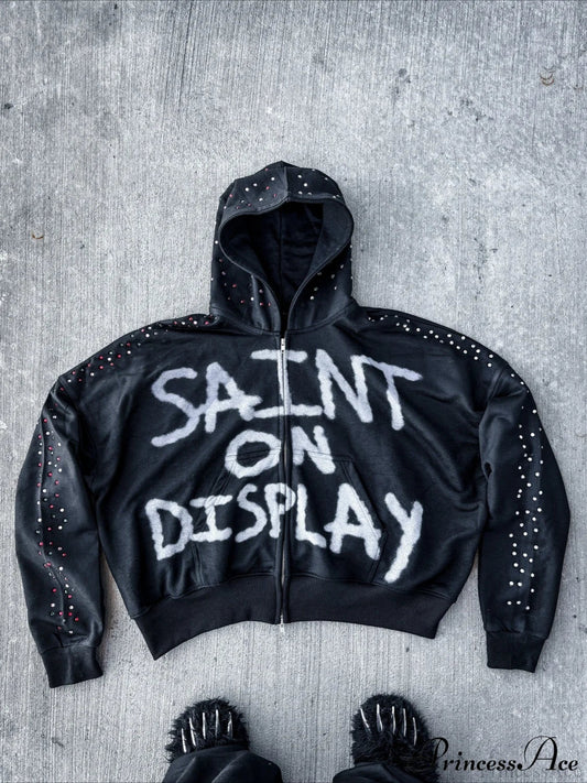 Gothic Rock Letter Print Hoodie