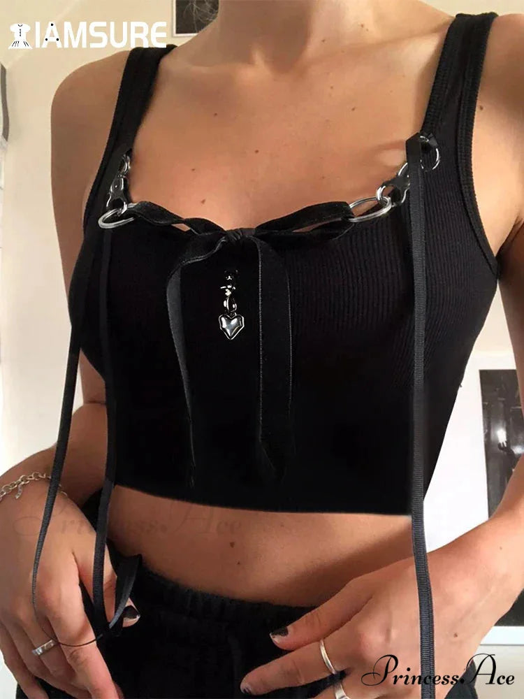 Gothic Sexy Slim Slash Neck Sleeveless Basic Solid Bandage Crop Top Black / S