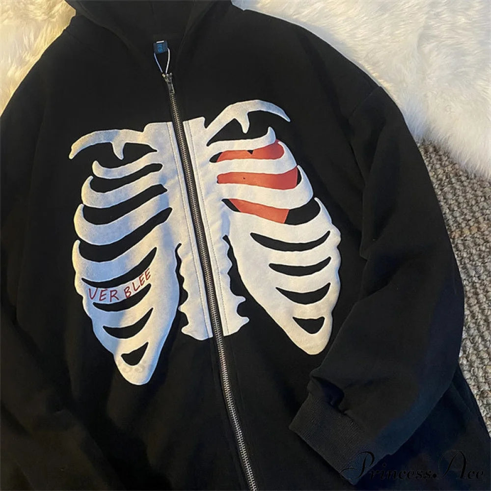 Gothic Skeleton Print Hoodies BLACK / M Sweatshirts & Hoodies-L