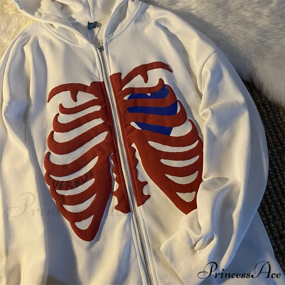 Gothic Skeleton Print Hoodies WHITE / M Sweatshirts & Hoodies-L