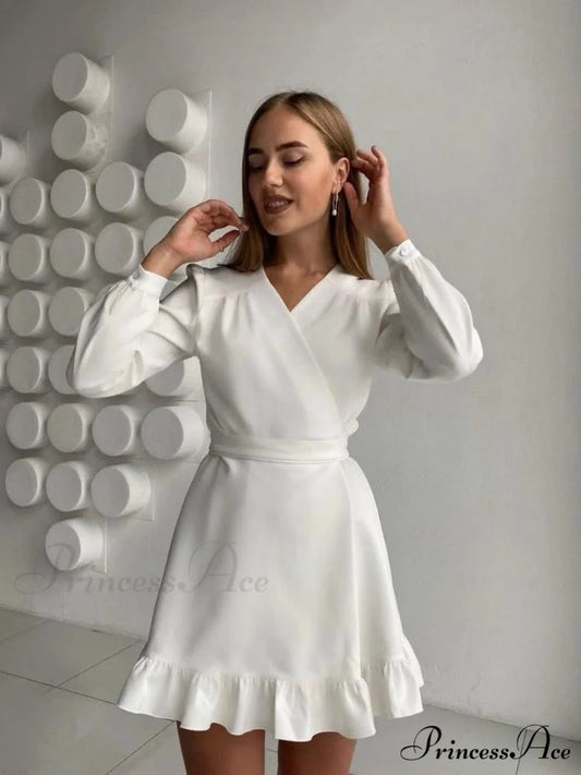 Gown Dresses Elegant Arm Women V-Neck Sweet Spring Long Party Solid Clothes