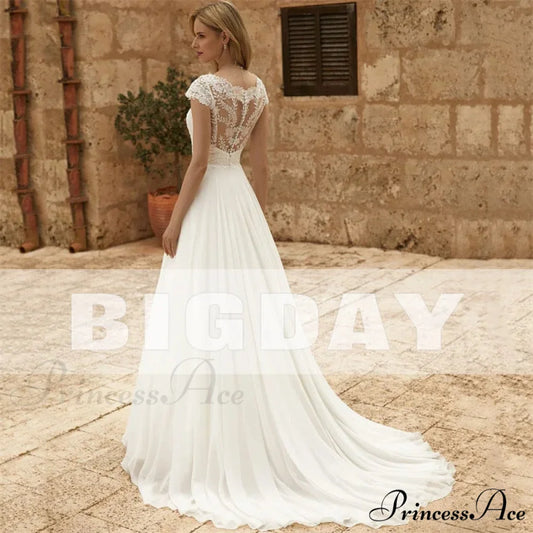 Graceful Lace Extended Train Bridal Wedding Gown white / 2 weddingdress-250223