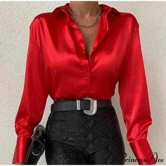 Graceful Silk Azure Long Sleeve Retro Blouse blouse-250126