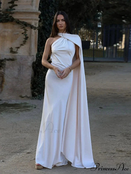 Graceful Silk Halter Holiday Gown vacationdress-250223