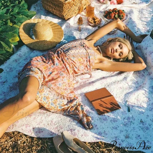 Graceful Sleeveless Flower Rayon Cotton Midi Boho Dress RED / S bohodress-250126