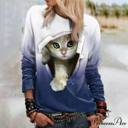 Gradient Design Cat T-Shirt Blue / S