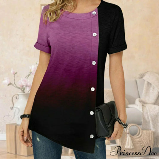 Gradient with Patchwork T-Shirt Irregular Design Purple / S
