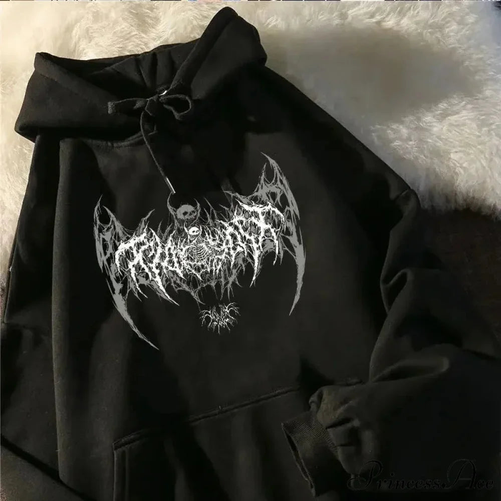 Graphic Extended Sleeve Hoodie Black / S hoodies-241228
