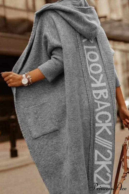 Graphic Hooded Cardigan Dark Grey / S