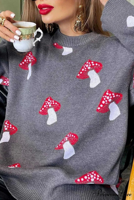 Graphic Mushroom Pullover Sweater Grey / S