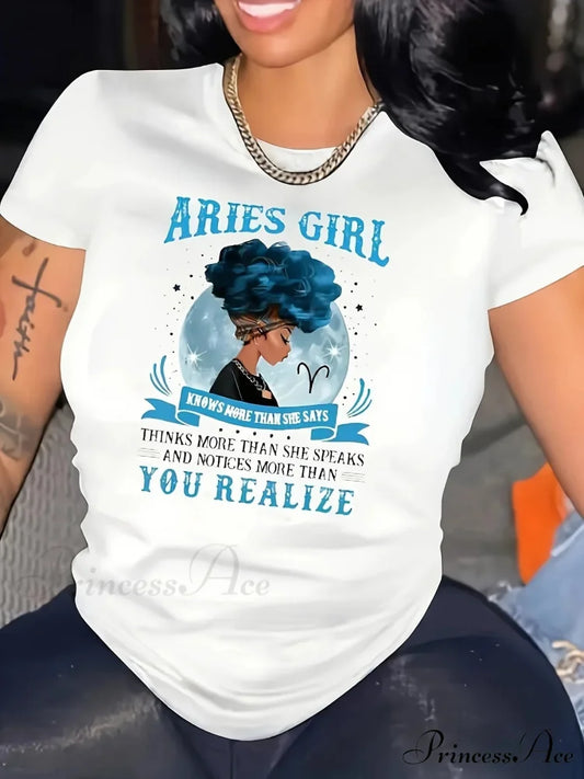 Graphic & Print Women’s Casual Spring & Summer Short Sleeve Top for Crew Neck T-shirt WHITE / S