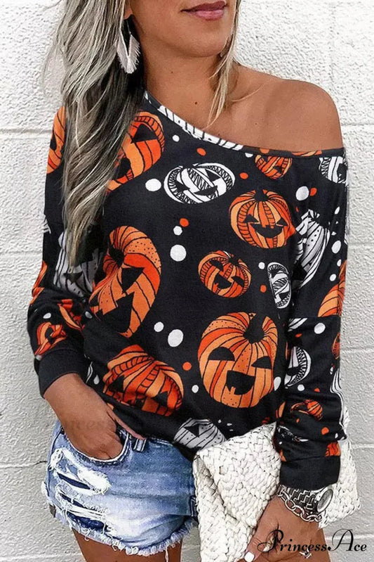 Graphic Shoulder Jack-O’-Lantern One Sweatshirt Black / S