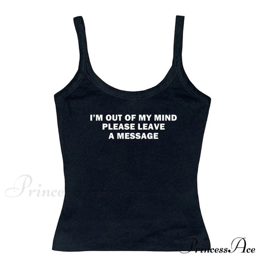 Graphic Text Stylish Cami Top Black / S