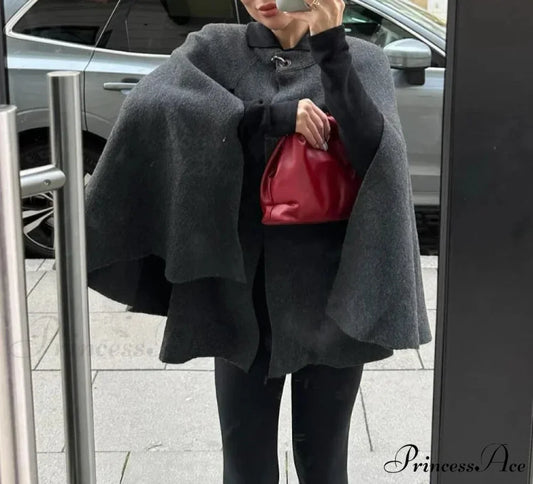 Gray Connecting Knitted Cloak Jacket Grey / S coats-241228