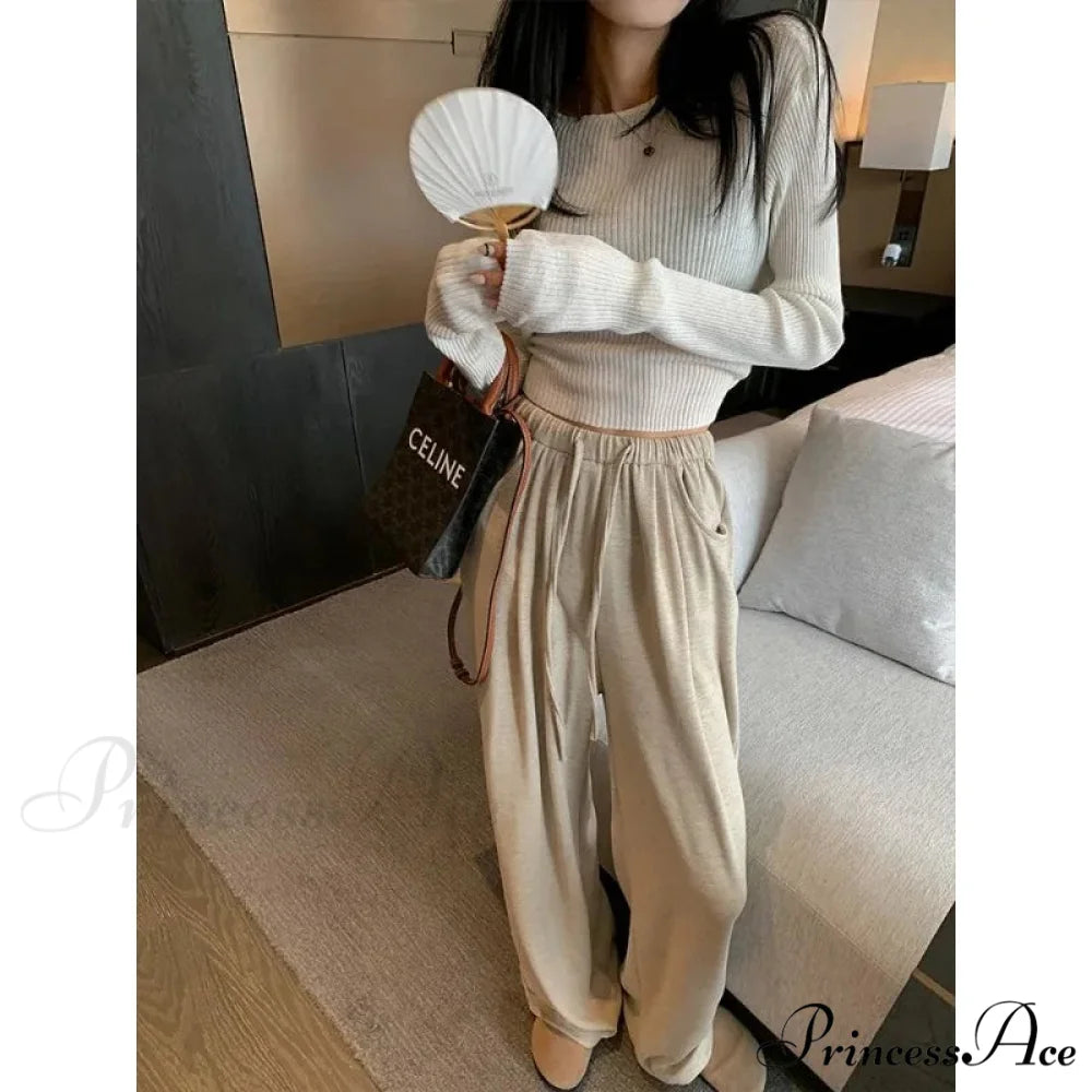 Gray Large Loose Trousers coffee / S pants-241228
