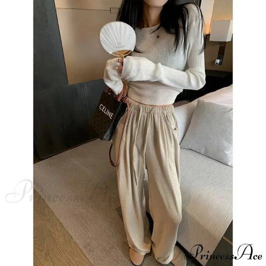 Gray Large Loose Trousers coffee / S pants-241228