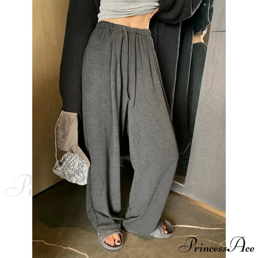 Gray Large Loose Trousers pants-241228