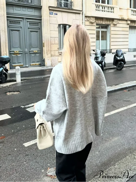 Gray Scarf Collar Baggy Cashmere Cardigan cardigans-241228