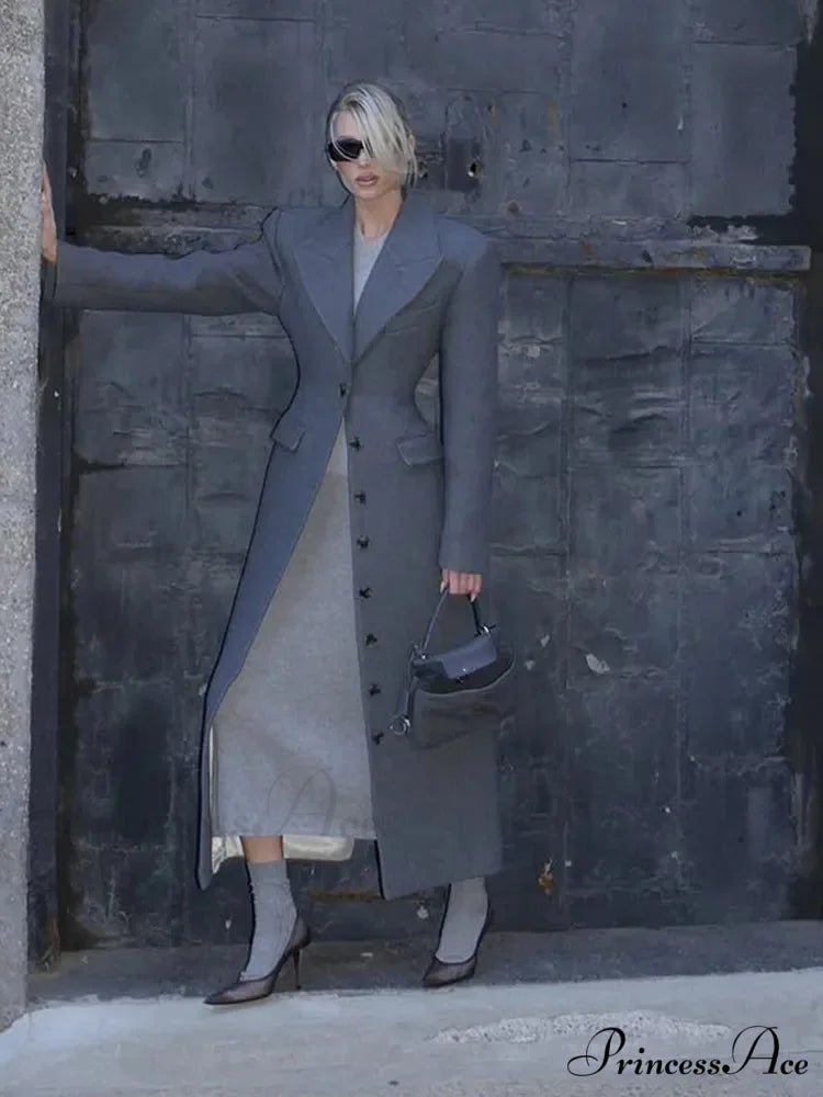 Gray Solitary Buttoned Wool Overcoat coats-241228