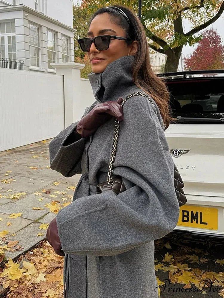 Gray Tall Neck Extended Woolen Coat coats-241228