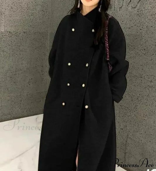 Gray Wool Baggy Fleece Overcoat Black / S overcoats-241228