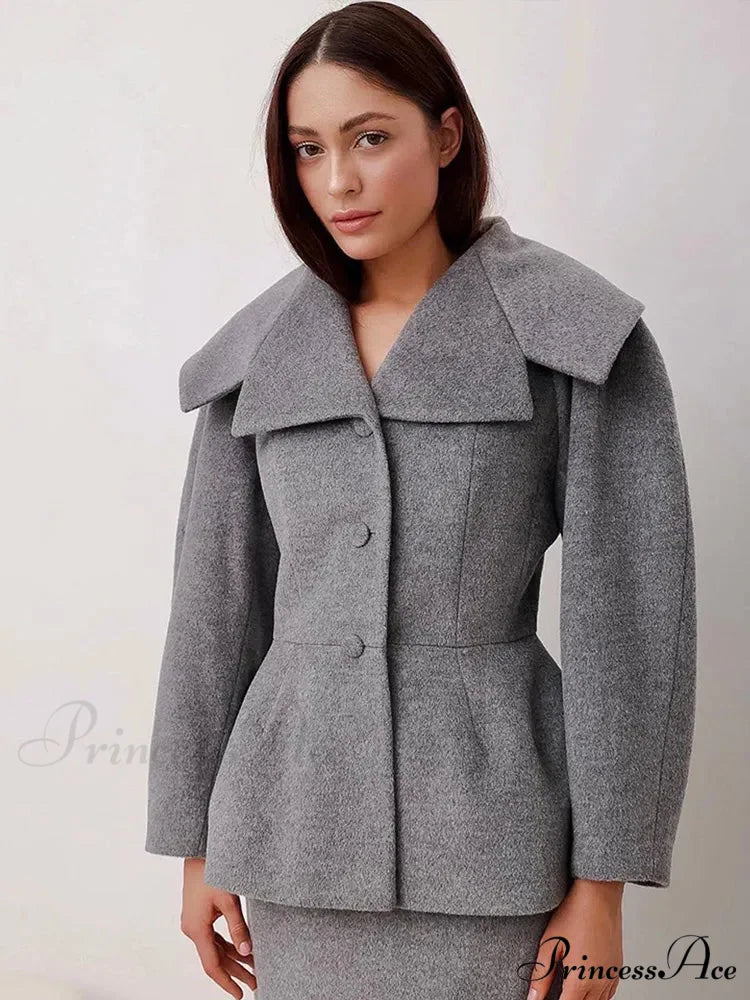 Gray Wool Blends Overcoat coats-241228