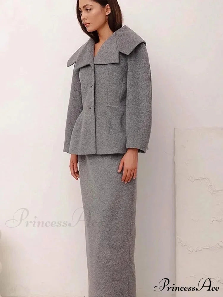 Gray Wool Blends Overcoat coats-241228