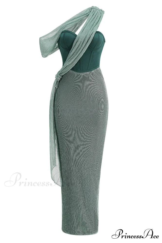 Green Celestina Stylish Draped Maxi Dress