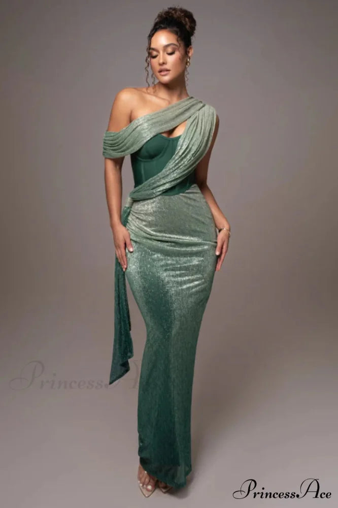 Green Celestina Stylish Draped Maxi Dress