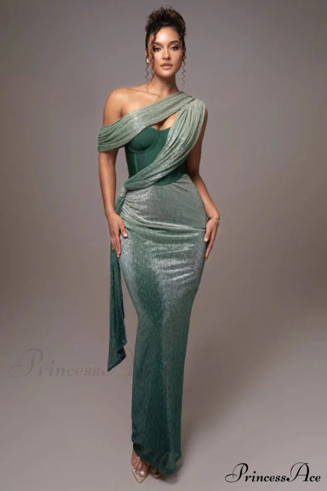 Green Celestina Stylish Draped Maxi Dress S / Green