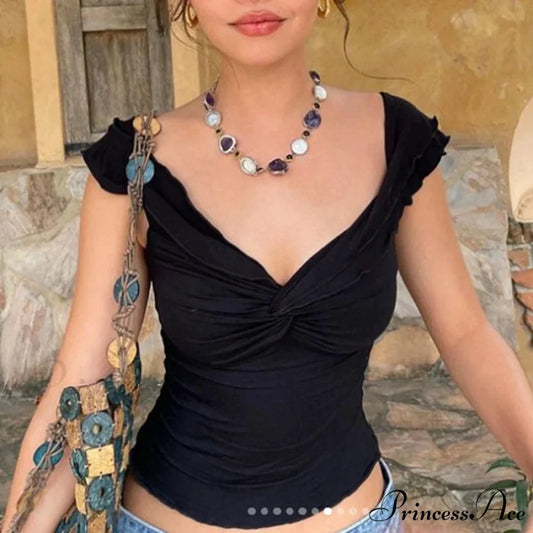 Green Cut Tie Crop Top Black / S croptop-250223