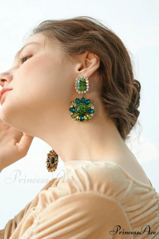 Green Dimond Stylish Dangle Earrings Picture