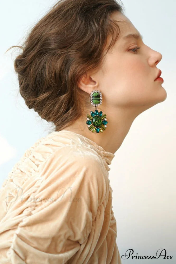Green Dimond Stylish Dangle Earrings Picture
