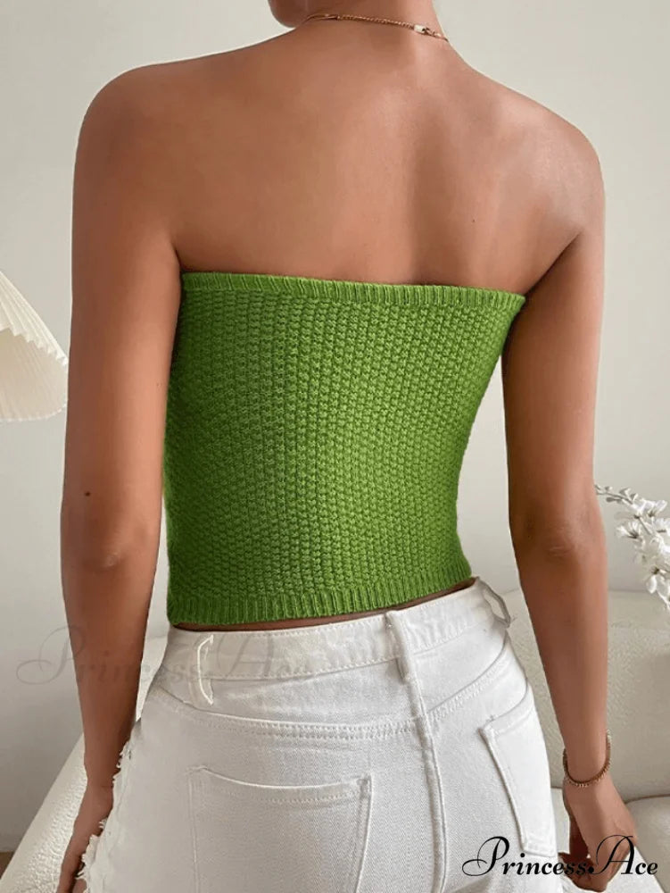 Green Knit Graceful Halter Mini Dress Green / ONE SIZE