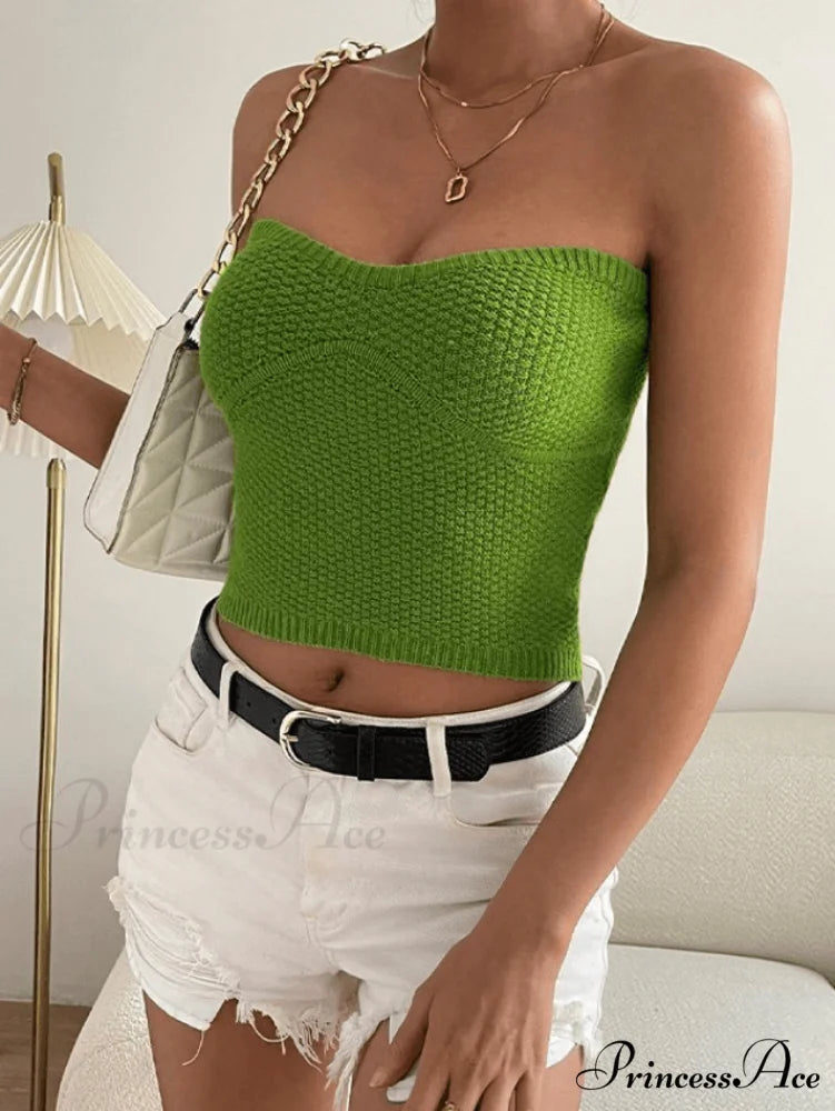 Green Knit Graceful Halter Mini Dress Green / ONE SIZE