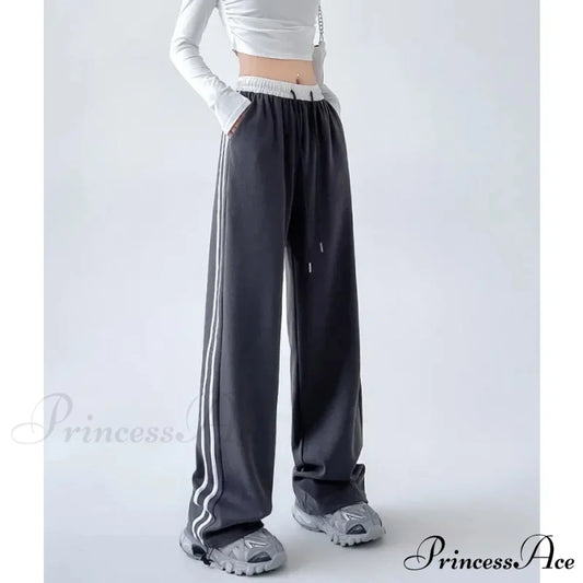 Grey Banded Informal Sweatpants Trousers Deep gray / S pants-241228