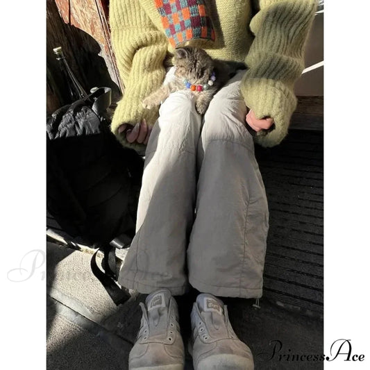 Grey Brushed Winter Korean Stylish Trousers pants-241228