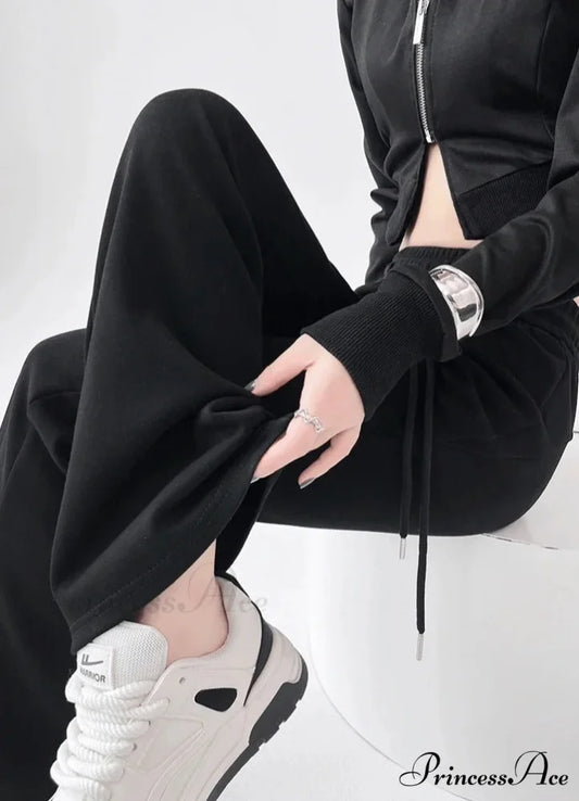 Grey Elevated Waist Flared Sweatpants Trousers black / S pants-241228