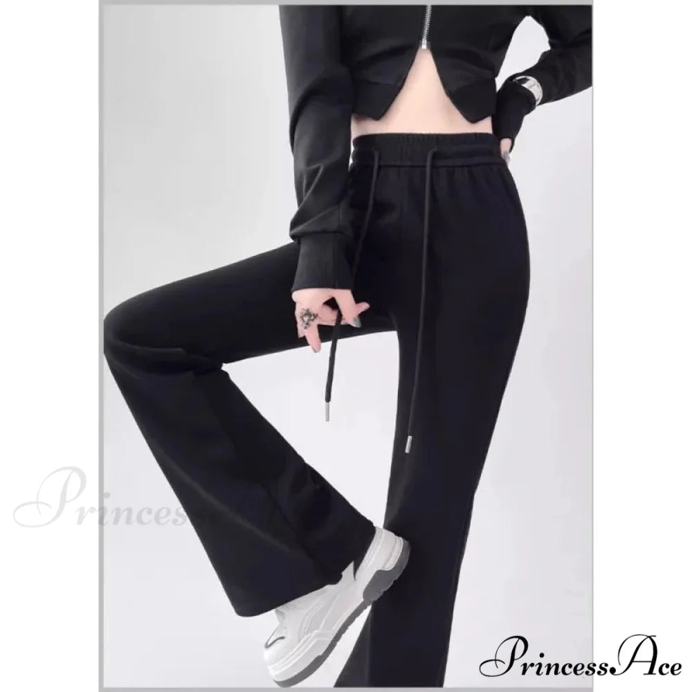 Grey Elevated Waist Flared Sweatpants Trousers pants-241228