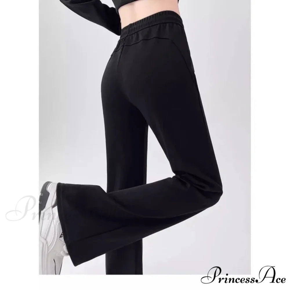Grey Elevated Waist Flared Sweatpants Trousers pants-241228