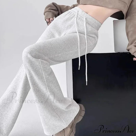 Grey Elevated Waist Flared Sweatpants Trousers pants-241228