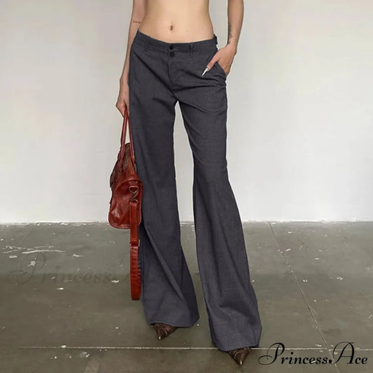 Grey Flared Palazzo Wide Leg Trousers Gray / S pants-241228